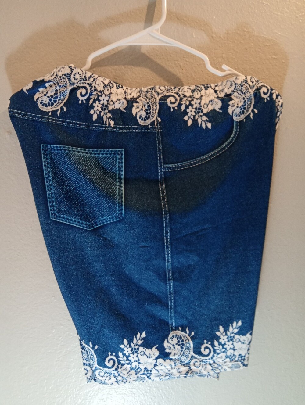 Blue With White Floral Lace-Trim Denim Shorts - Picture 3 of 3